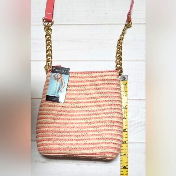 Charlie Paige Pink and Cream Straw Crossbody Bag - New With Tags - Picture 5 of 7